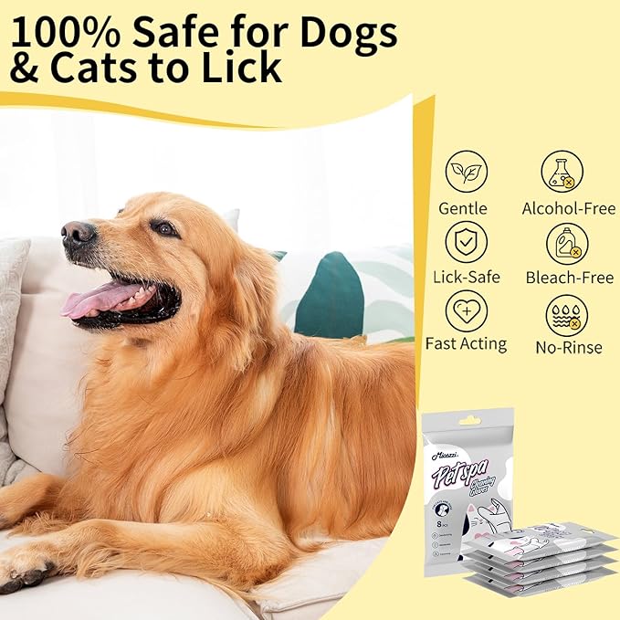 MIOSSZI 24 PCS Pet Gloves Wipes for Dogs & Cats Wipes Cleaning Deodorizing Hypoallergenic No-Rinse Pet Grooming Wipes Unscented Extra Thick Bathing Wipes for Pet Dry Cleaning Daily Care and Travel