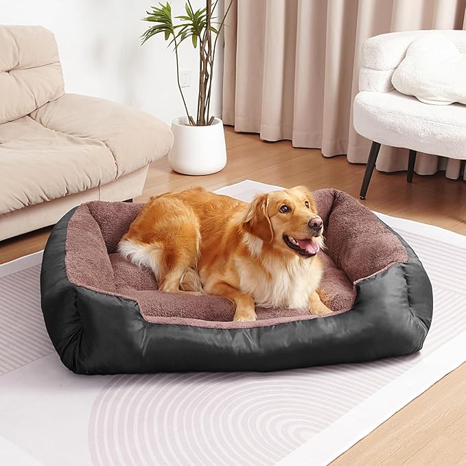 Dog Bed for Large Medium Small Dogs, Warming Soft Pet Bed Up to 30/50/90/100 lbs, Durable Puppy Bed with Anti-Slip Bottom (Khaki, X-Large)