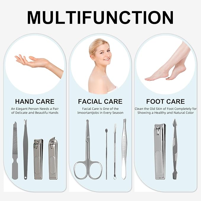 Premium Stainless Steel Nail Clippers Set - Travel Grooming Kit, 10pc Manicure/Pedicure Tools with PU Case - Unisex Gift for Men and Women(C-Red)