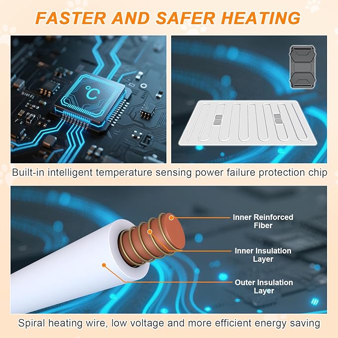 Cat Heating Pad 17×13 in Heated Cat Bed with Intelligent Constant Temperature Switch,Waterproof with Metal Protective Tube Puppy Whelping Supplies, Comes with a Plush Cotton Sleeve-Apricot