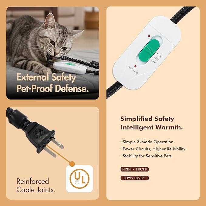 Dog Heating Pad (56"x40") - Waterproof Electric Heated Mat & Pet Bed for Indoor and Outdoor Use, Chew Resistant Cord, Machine Washable Cover with Wheat Pattern Quilting, for Cats and Pets