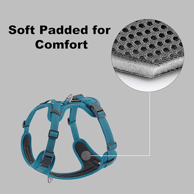 Plutus Pet No Pull Dog Harness, Release at Neck, Soft Padded, Reflective Adjustable Dog Vest Harness for Small, Medium, Large Dogs(Light Blue, L)