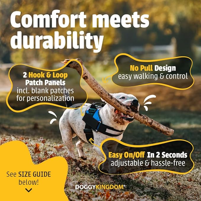 DOGGYKINGDOM Non Pull Dog Harness with Patch Panels and Handle, Adjustable, Reflective, No Choke, Heavy Duty Easy On Service Dog Vest Harnesses for Medium Large Small Sized Dogs - Purple, XL