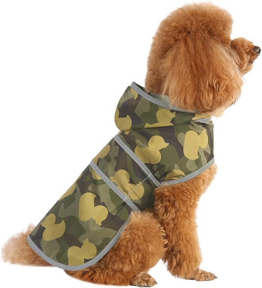 Dog Raincoats for Small Dogs Puppies Waterproof Hooded Rain Jacket with Reflective Strips Leash Hole & Poncho Adjustable Fit (CamoDuck,XS)