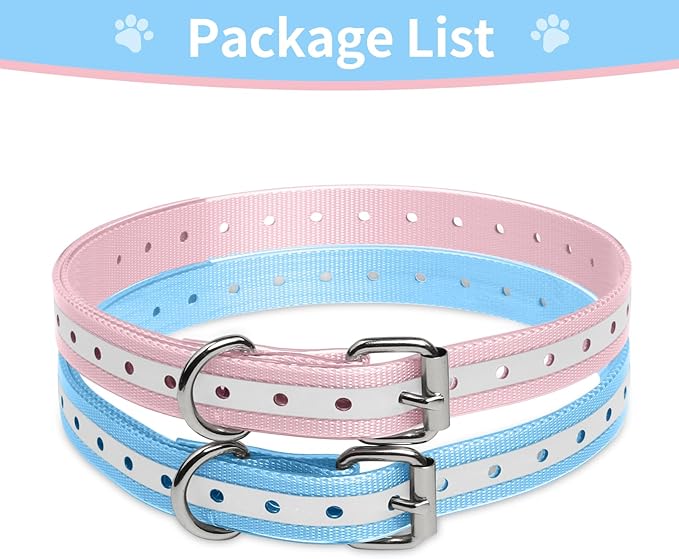 Dog Shock Collar Replacement Strap, 3/4 Inch Waterproof Reflective TPU Dog Collar 2 Pack, Replacement Collar for Shock Collar, Compatible with PetSafe Bousnic Sportdog Garmin (Blue & Pink)
