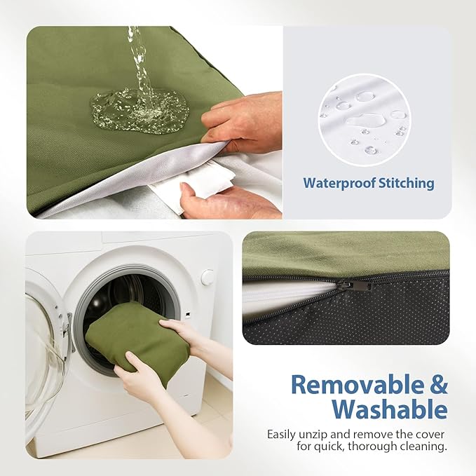 Sytopia XXL 50" Orthopedic Dog Bed – Outdoor, 7" Thick Memory Foam Mattress with Pillow, Removable Washable Waterproof Liner – Ultimate Comfort for Extra Large Breed Dogs Over 100 Pounds, Green