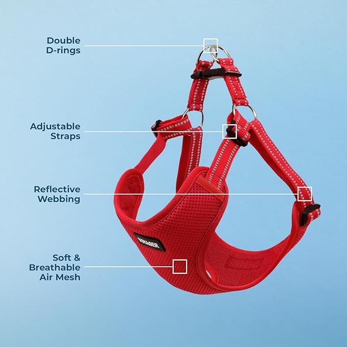 Best Pet Supplies Voyager Mesh Dog Breathable Harness Reflective Stitching, All Weather Adjustable for Walking Training, or Running - Heavy Duty & Durable, Harness (Red), XL