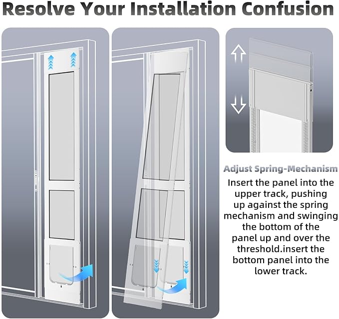 Dog Door for Sliding Glass Door with Magnetic Plastic Flat, Sliding Pet Doggie Door Insert with Lock, Adjustable Height No-Cut Required Doggy Door Access for Renters, Apartments, Patio (White, L)
