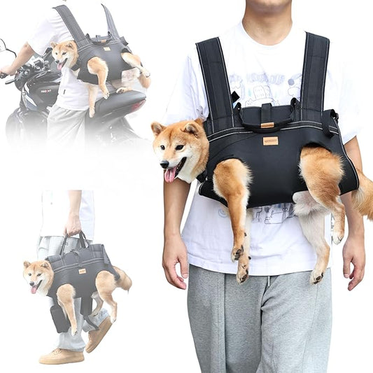 Dog Lift Harness Backpack Carrier for Large Dogs, Full Body Sling with Handle, Dog Harness for Joint Injuries, Arthritis, Ideal for Stairs, Elderly Dogs (Black S/M-Large 14-20 LBS)