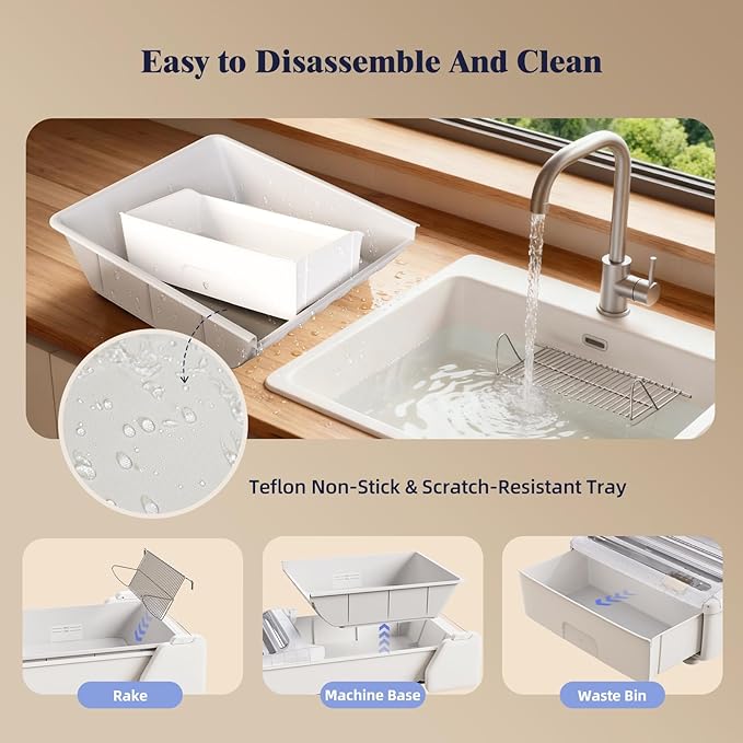 Self Cleaning Cat Litter Box - Fully Open Automatic Litter Box with Roomy Space+Vis Waste Bin, APP for Mutil Cats, Weight Sensors Anti Pinch Safety, Inlude 5Lb Compatible Cassva Litter