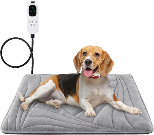 Dog Heating Pad with Washable Cover, Soft Plush Pet Heating Pad with 9 Adjustable Temperature, Timer, Chew-Resistant Cord, Waterproof Electric Heated Pet Bed Mat for Dogs and Cats Indoor