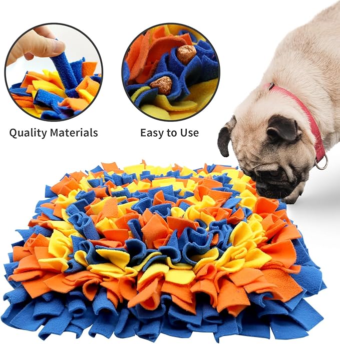 Pet Snuffle Mat for Dogs, Dog Feeding Mat, Nosework Training Mats for Foraging Instinct Interactive Puzzle Toys (Blue&Orange&Yellow)