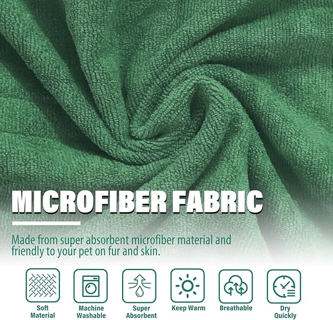 Dog Drying Coat - Fast Drying Dog Towel Robe - Microfiber Super Absorbent Pet Bathrobe, Adjustable Collar & Belly Strap Pet Coat Pet Bath Robe Towel (XXX-Large, Green)