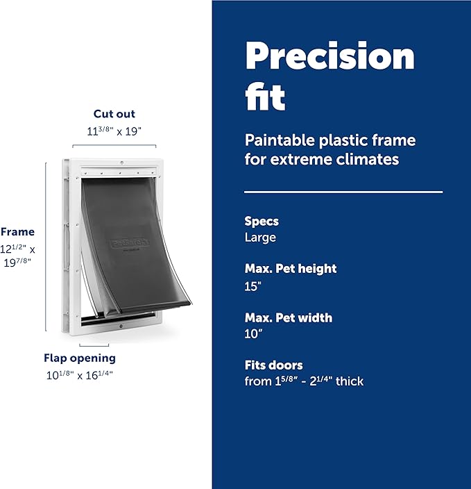 PetSafe Extreme Weather Plastic Pet Door - Energy-Saving Thermal Barrier Pet Flap with Slide-in Door Locking & Secure Flap Cover - Plastic Frame - for Dogs Up to 100 Lb - Large