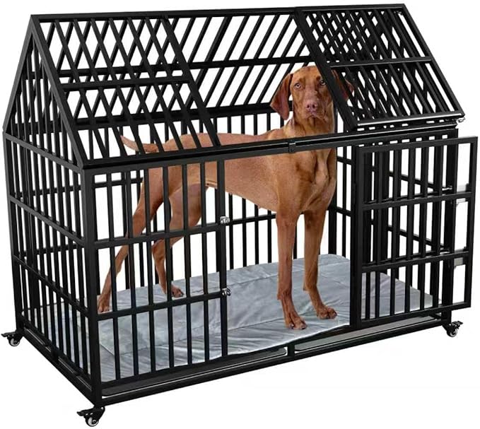 54 Dog Crate with Mat, Large Dog Crat for for Large Dogs, Heavy Duty Dog Kennel Indoor with Roof Top, XL,XXL Dog Cage for High Anxiety Dogs