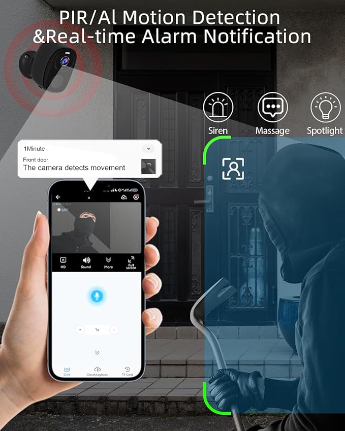 ELECCTV 5G/2.4G WiFi Security Cameras Wireless Outdoor, 2K 5G Security Camera with AI Motion Detection, Color Night Vision, Siren, IP65, 2-Way-Audio, Support Alexa&Google Assistant, Cloud/SD (1)