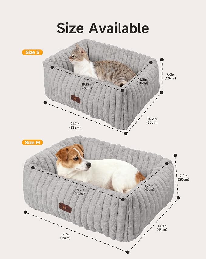 Heated Cat Bed Indoor, Pet Bed with 6 Temperature & 5 Timer Settings, Fluffy Cat Couch with Removable Machine-Washable Cover for Dogs Kitten Puppy in Winter, UL & FCC Certified, Small, Grey