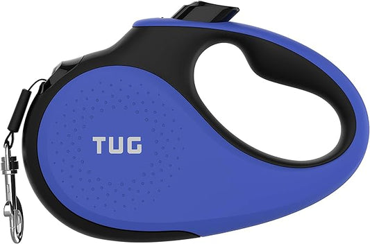 TUG 360° Tangle-Free Retractable Dog Leash with Anti-Slip Handle | 16 ft Strong Nylon Tape | One-Handed Brake, Pause, Lock (Medium, Blue)