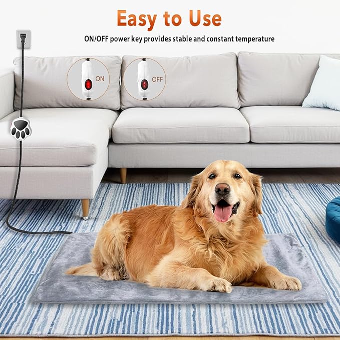 On/Off Switch Electric Pet Heating Pad with Chew Resistant Cord and Machine Washable Cover,Indoor Heated Pet Bed Warmer,for Cat Beds and Dog Beds 90x60cm