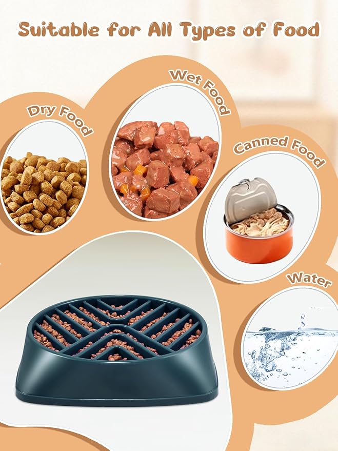 KASBAH Slow Feeder Dog Bowls Large Breed, Holds 5 Cups Wet or Dry Food for Large and Medium Dogs,Puzzle Maze for Fast Eaters,Square Base,Non-Slip, Made Without BPA,Helps Prevent Bloat & Aid Digestion