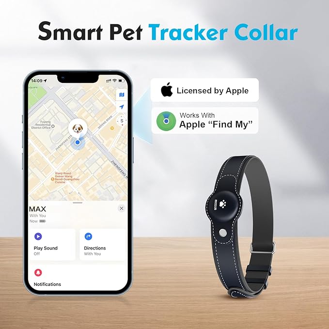 GPS Tracker for Dogs&Cats, 2 in 1 Pet Tracking Smart Collar (Only iOS), No Monthly Fee GPS Tracker Dog Collar, Real-time Location Comfortable PU Tracker for Small, Medium Large Dogs(Locator Included)