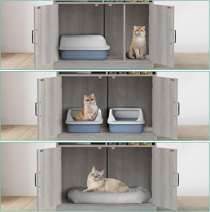 Cat Litter Box Enclosure Furniture Ultra-Large Wooden Enclosed Litter Box Furniture,2-Door Storage Cabinet, 2 Open Drawers, 1 Air Vents,Cat Litter Furniture Fit Most of Litter Box.