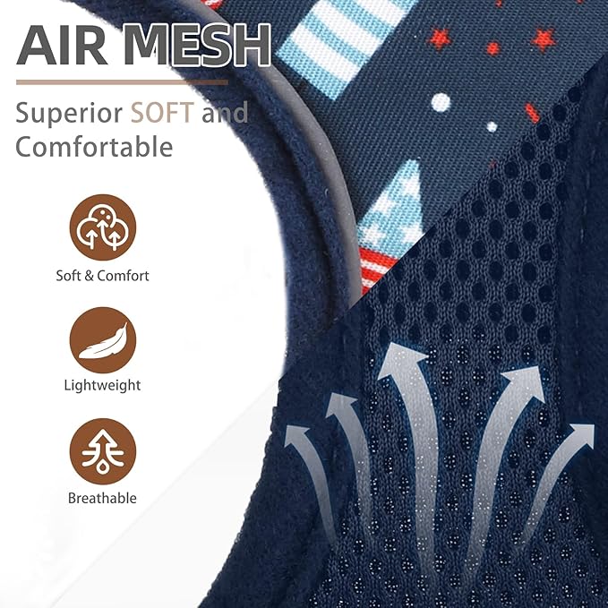 PUPTECK Soft Mesh Dog Harness and Leash Set Pet Puppy Cat Comfort Padded Vest No Pull Harnesses, Independence Dark Blue, M