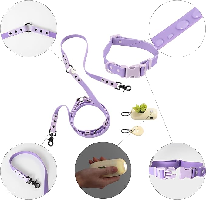 WLK1006H-5SET Luna Large 8FT Adjustable 6-in-1 Waterproof Hands-Free Leash and Collar with LED Flashlight, Bag Dispenser, and Poop Bag Holder, Bramble