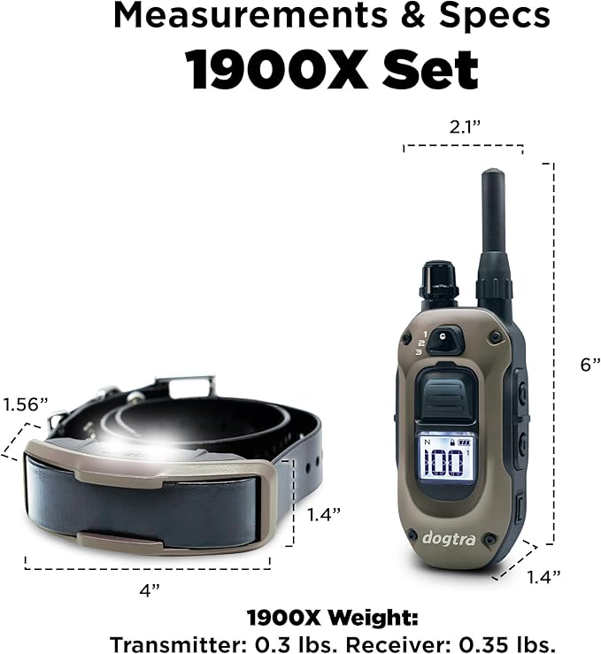 Dogtra 1900X E-Collar with Remote [New Edition] 35 lbs+, 3/4 Mile Range, LED Light, 100 Levels of Precise Control for Stubborn Dogs, Waterproof, Boost for Quick Recall, Vibration, Safety Lock & Tone