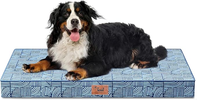 Outdoor Extra Large Dog Crate Bed, XXL Waterproof Dog Bed for Giant Breeds Dogs, 47x29 Inch Orthopedic Egg Crate Foam Pet Mat with Removable Cooling Cover, White Blue