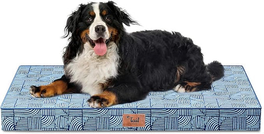 Outdoor Extra Large Dog Crate Bed, XXL Waterproof Dog Bed for Giant Breeds Dogs, 47x29 Inch Orthopedic Egg Crate Foam Pet Mat with Removable Cooling Cover, White Blue