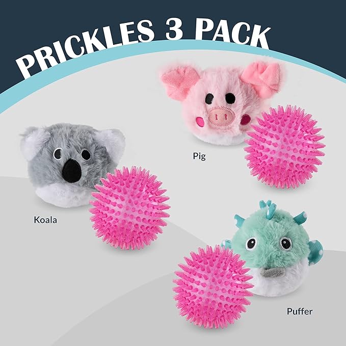 Flourish Pets 2 in 1 Multi-Layer Chew Toy for Active Dogs | Non-Toxic BPA Free Double Stitched Soft Fabric Exterior Dog Toys | Long-Lasting Dog Plush Toys - Prickles Small Pack (4″)