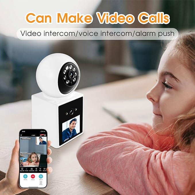 Two-Way Video Call Security Camera with HD Screen, 1080P Indoor Home Security Camera, Indoor House Sitter Camera, Baby/Elderly/Sitter/Dog/Pet Camera with Mobile Apps