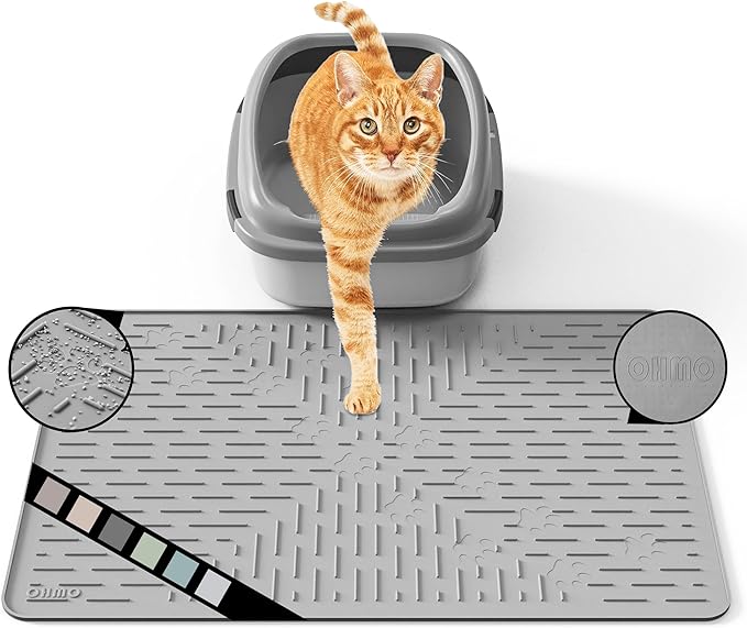 OHMO Cat Litter Mat Trapping Mat Premium Silicone Rubber 23.5x16 Grey, Waterproof and BPA Free Kitty Litter Box Mat, Easy to Clean and Keeps The Floor Tidy