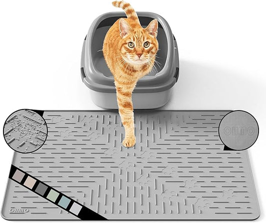 OHMO Cat Litter Mat Trapping Mat Premium Silicone Rubber 23.5x16 Grey, Waterproof and BPA Free Kitty Litter Box Mat, Easy to Clean and Keeps The Floor Tidy