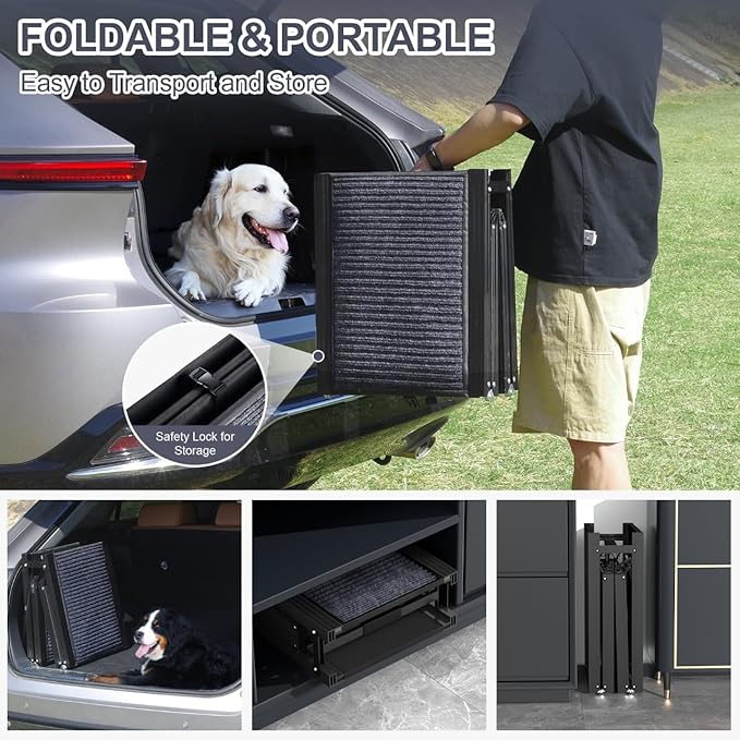 Upgraded Dog Ramp for Car 71" X-Long & 20" Wider Folding Dog Ramps for Large Dogs with Non-Slip Rug Surface Portable Dog Car Ramp for SUV Car & Truck, Outdoor Dog Ramp Up to 270 LBS
