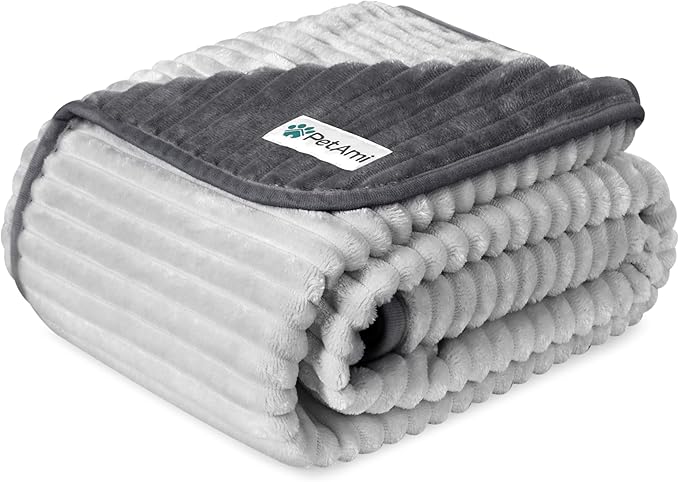 PetAmi Waterproof Dog Blanket, Leakproof Pet Blanket for Small Medium Large Dog, Reversible Furniture Bed Sofa Couch Cover Protector, Soft Striped Pet Throw for Indoor Cat, 40x60 in, Grey Light Gray