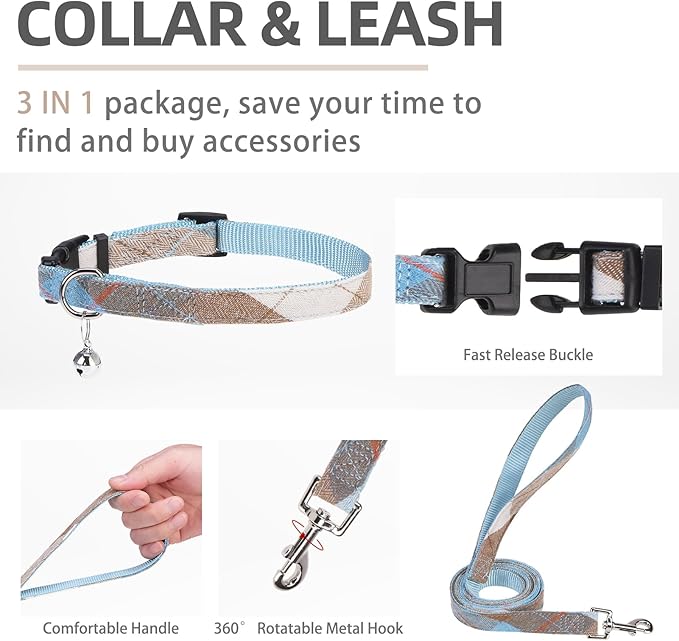 PUPTECK Adjustable Dog Harness Collar and Leash Set Step in No Pull Pet Harness for Small Medium Dogs Puppy and Cats Outdoor Walking Running, Soft Mesh Padded Reflective Vest Harnesses, BlueBrown S