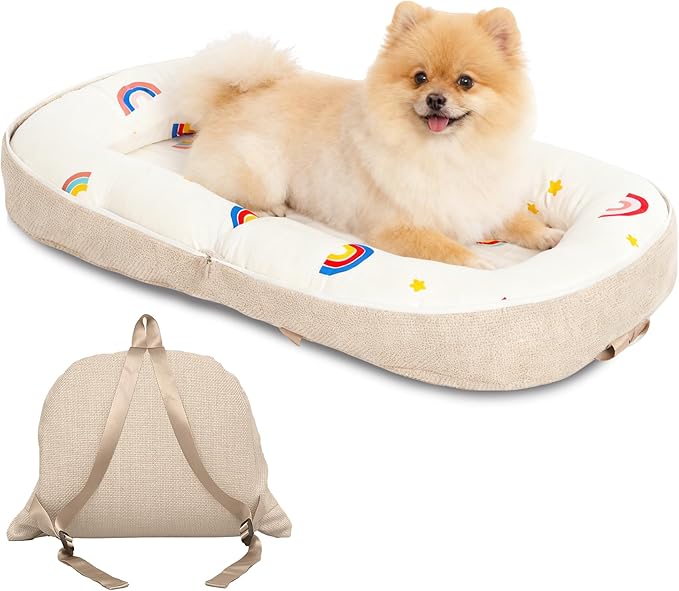 Dog Bed, Portable Couch Sofa, Converts to Backpack for Home, Camping & Travel, Washable Cover & Foldable Soft Memory Foam for Extra Small & Small Dogs, Indoor & Outdoor Use