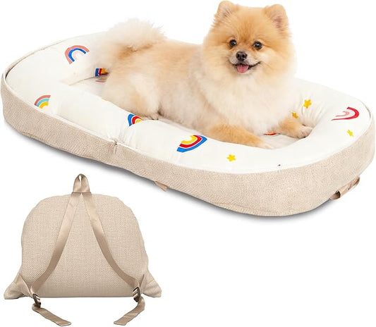Dog Bed, Portable Couch Sofa, Converts to Backpack for Home, Camping & Travel, Washable Cover & Foldable Soft Memory Foam for Extra Small & Small Dogs, Indoor & Outdoor Use
