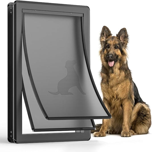 Aluminum XL Dog Door for Exterior Door,Open Size:24.4" H x 13.8" W,Heavy Duty Doggy Door with Enclosed Magnetic Flaps,Extreme Weather Doggie Doors (Black, X-Large)