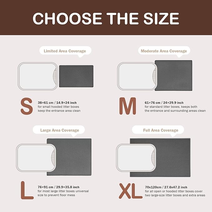 Cat Litter Mat, Cat Litter Trapping Mat, 29.9'' x 35.8''Inch, Double Layer Waterproof Proof Litter Box mat, Non-Slip Design, Reduces Litter Scatter, Easy to Clean, Grey