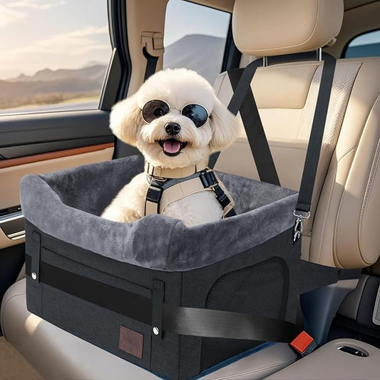 PetsHome Dog Car Seat for Small Dogs, Detachable Washable Dog Booster Car Seat with Storage Pocket, Breathable Mesh, Safety Leash, Adjustable Straps for Small Pets Up to 25lbs-Black