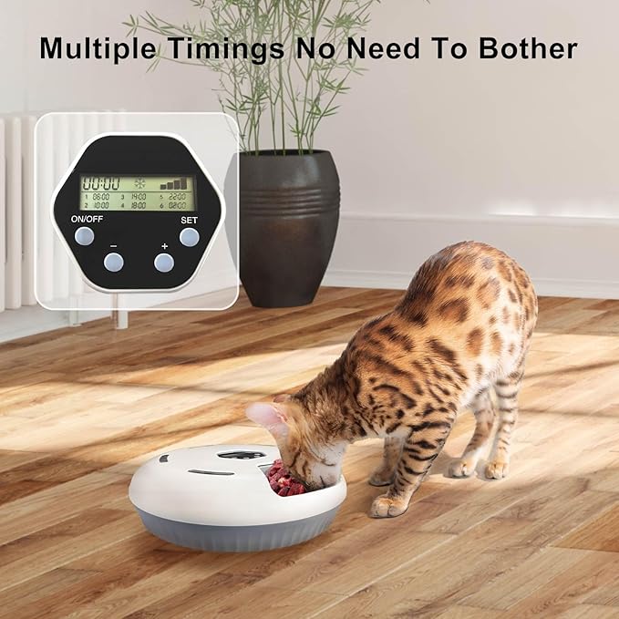 Automatic Cat Feeder Wet&Dry Food, 6 Meal Timed Pet Dispenser Easily Programmable &Easy to Clean,with 2 Ice Packs Auto Feeder for Cats/Small Dogs