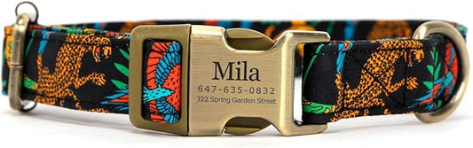 Personalized Dog Collar with Name and Phone Number Engraved,Adjustable Custom Puppy Collar,Organic Cotton Pet Collar for Small Medium Large Boy Girl Dogs