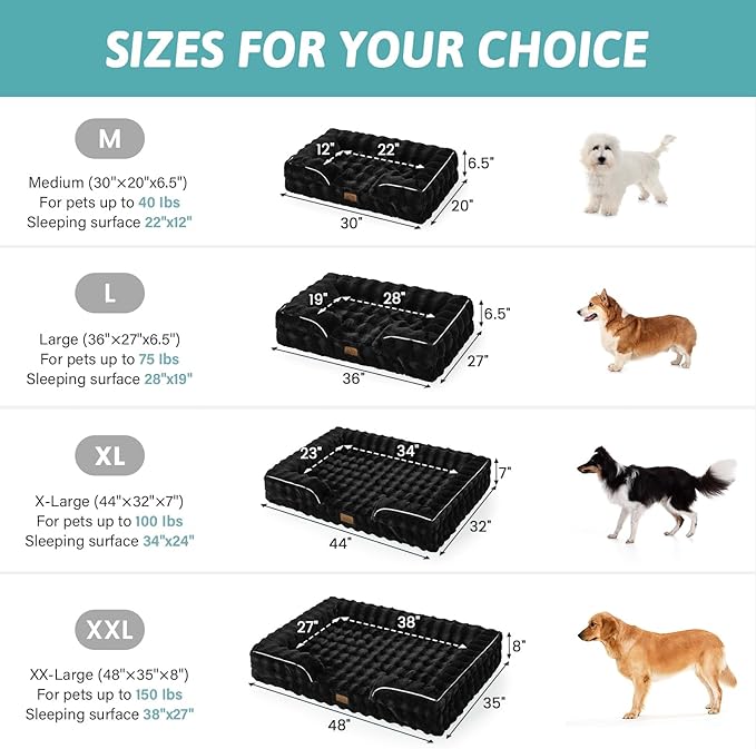 Orthopedic Dog Bed for Medium Small Size Dog, Soft and Warm Faux Fur Sofa for Pet Up to 40 lbs, Foam Bolster Anti-Slip Couch with Washable Removable Cover, M 30x20x6.5 inch, Black