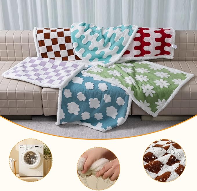 Waterproof Pet Blanket,Dog Bed Covers Small Throw for Puppy Cats Stylish Jacquard Pets Couch Sofa Furniture Protection Washable Reversible Covers (Coffee Check,XS)