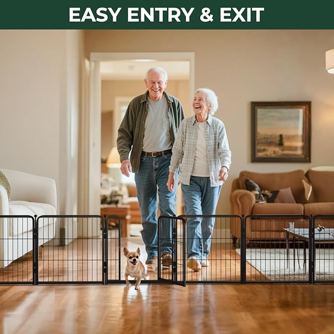 FXW Dog Gate Extra Wide Designed for Indoor Use, Adjustable Width Up to 92-inch Wide (24" H 4 Wire Panels for Puppies and Small Dogs), Black