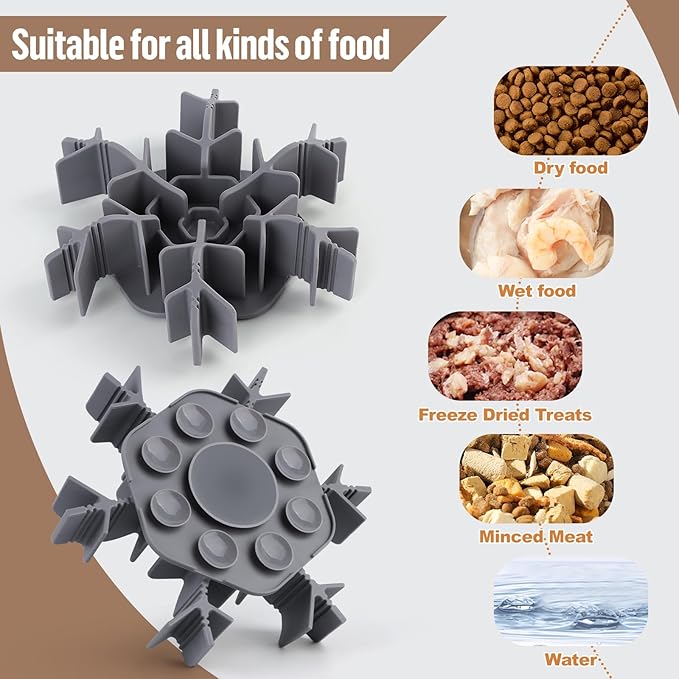 Slow Feeder Insert for Dog Bowl, Cuttable Dog Slow Feeding Insert with 8 Upgraded Large Suction Cups, Adjustable Length 4.7-7, Fits Small Medium Dogs (Grey)