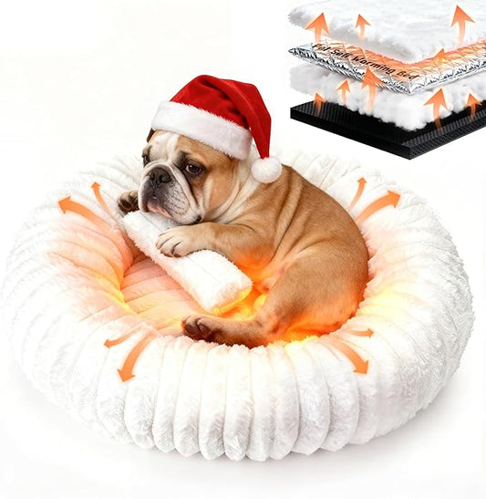 Self Warming Pet Bed, Donut Dog Bed for Small & Medium Dogs, Self-Heating Pet Bed with Non-Slip Bottom, Winter Comfort Dog Beds for Puppies, Washable & Portable Egg Tart Shape (M)